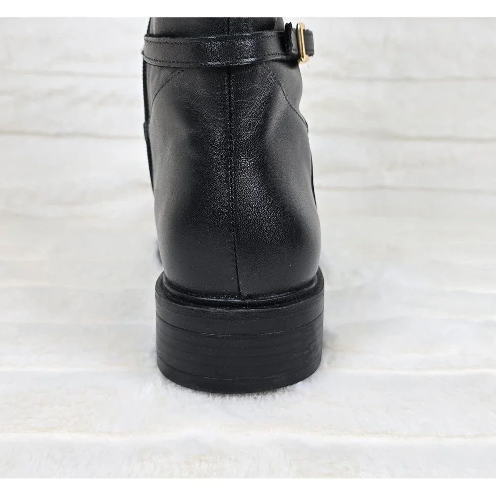 Arezzo Women's Mckenna Low Block Black Leather Boots Size‎ 9.5 M